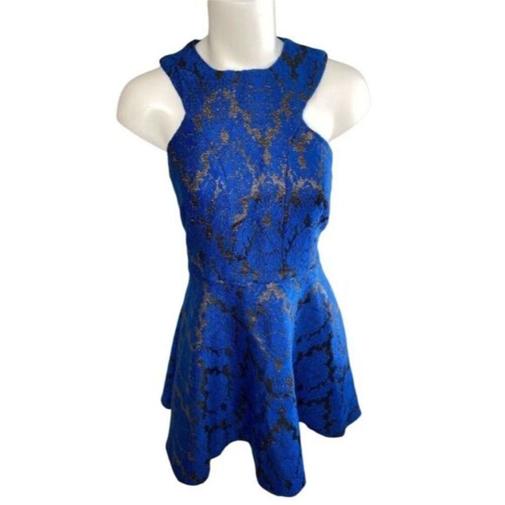 AX Paris Blue Black Sleeveless Wool Blend Fit Flare Skater Dress 14